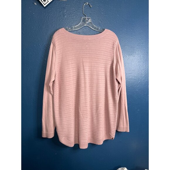 Hilary Radley Pink Loose Fit Sweater L/G V-Neck Long Sleeve - Picture 4 of 5